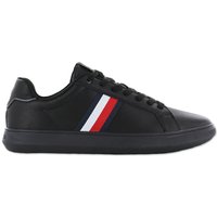 Tommy Hilfiger Corporate Leather Cup Stripes - Herren Schuhe Schwarz FM0FM04732BDS