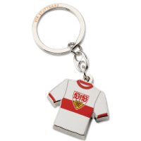 Dieser stilvolle Schlüsselanhänger in Form des Heimtrikots des VfB Stuttgart ist das perfekte Accessoire für jeden Fan! Er besteht aus hochwertigem Metall und zeigt auf der Vorderseite das Vereinslogo und das klassische Trikotdesign des VfB Stuttgart. Die Rückseite ist glatt und silberfarben